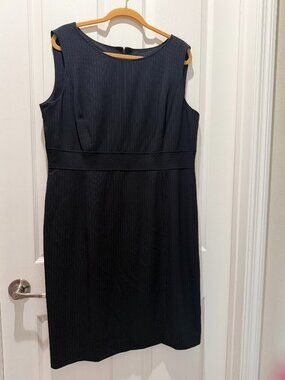 NWOT Tahari Women Navy Pinstripe Sleeves Career Dress, 18